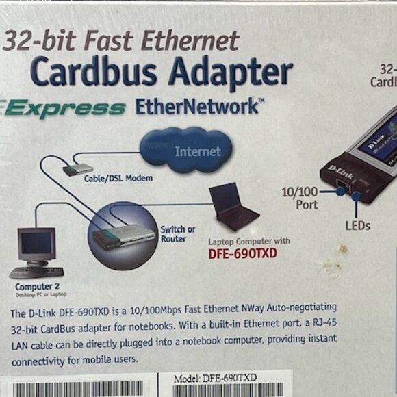 New D-Link CardBus Adapter 10/100 Fast Ethernet PC Card DFE-690TXD 32 Bit - Picture 4 of 7